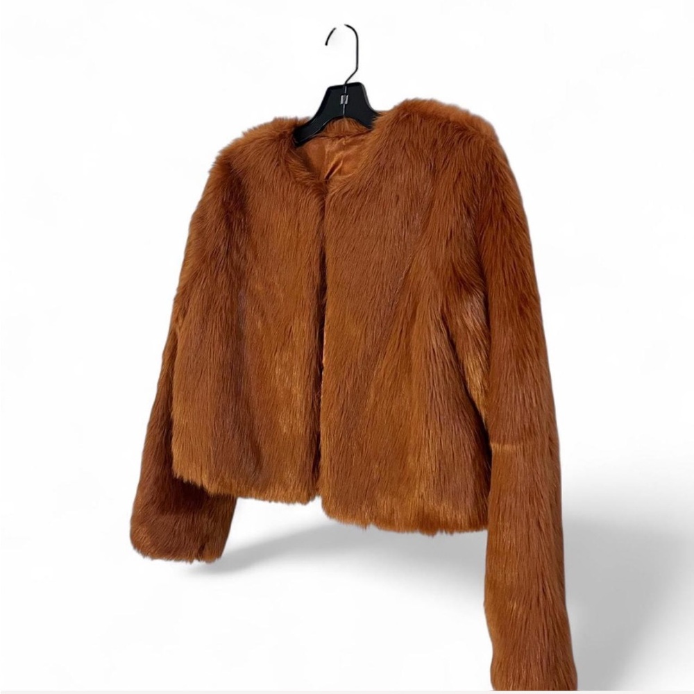 Women's Faux Fur Coat- Brown/Orange